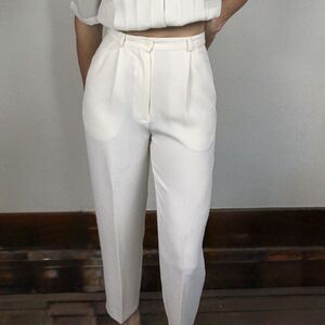 Vintage Karen Scott Petites Ivory White Pleated High Waisted Dress Pants